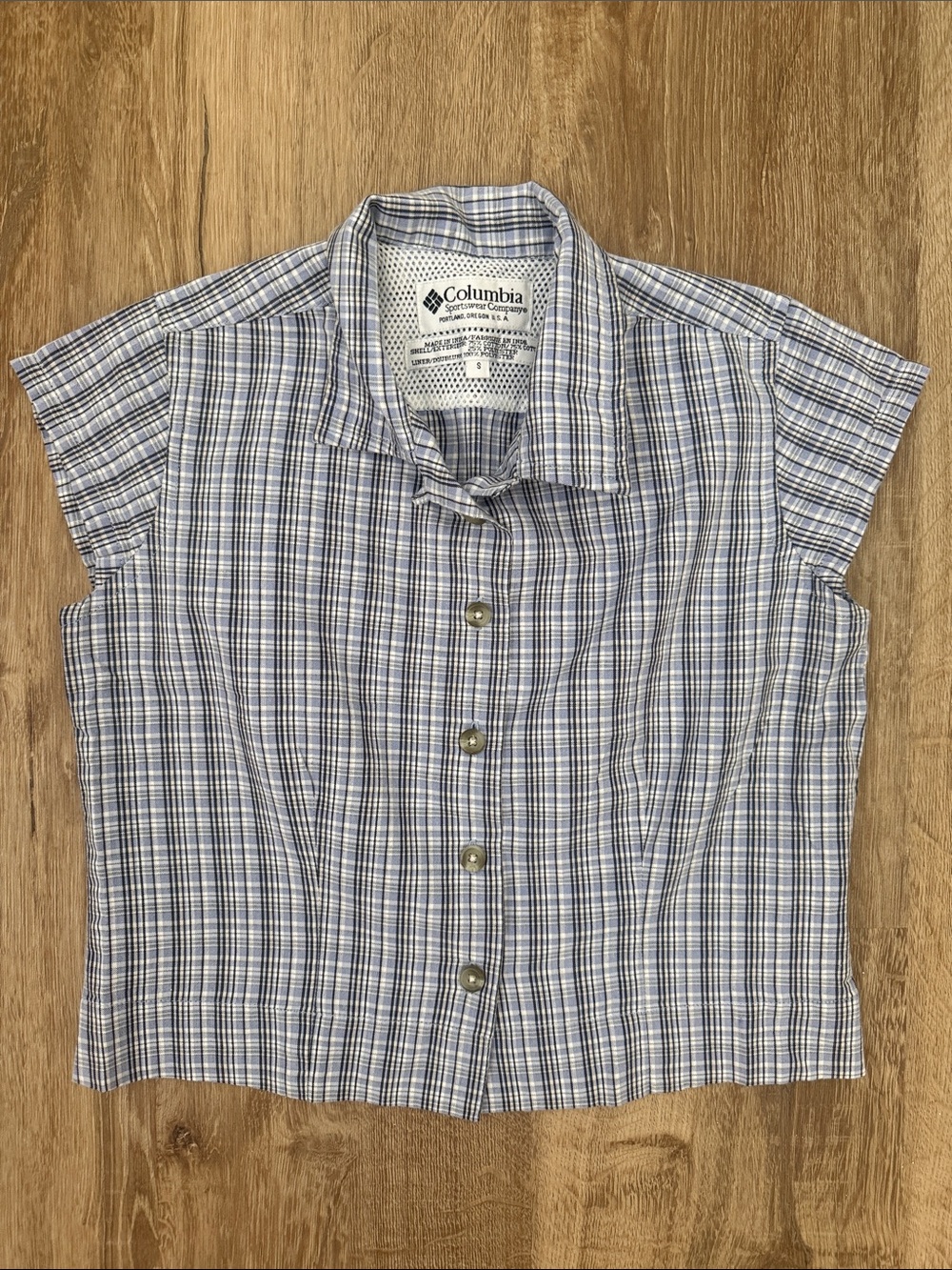 Columbia Girls Plaid Short-Sleeve Button Shirt — Blue & White Plaid